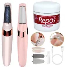 kit creme hidratante para os pés repos 120g + lixador elétrico