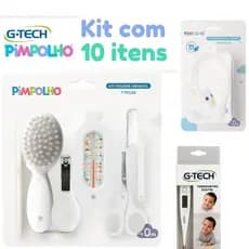 Kit enxoval Premium Higiene para bebe 10 Peças – Com Termômetro G-Tech + Aspirador Nasal c/ Estojo Pimpolho e G-tech