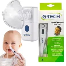 Kit Nebulizador G-Tech + Termômetro G-Tech + 2 Seringas Lavagem Nasal Inalador