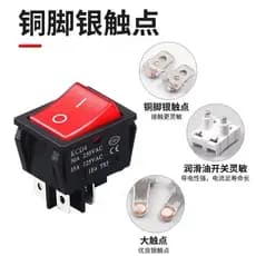 Interruptor tipo barco de 4 pinos, 2 posições, 30A, interruptor basculante de alta potência KCD4 vermelho com botão ilum