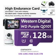 Novo Monitoramento De Vídeo De Resistência 128GB 256GB 1TB Cartão De Micro Memória Roxo Digital Ocidental