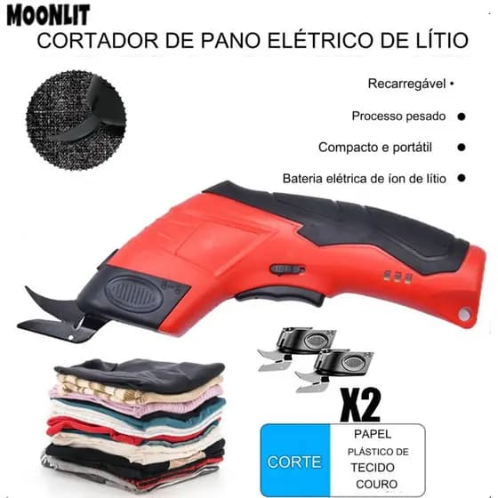 Tesoura para Tecido Elétrica Recarregável Bateria interna corta tecido couro papel plástico pano