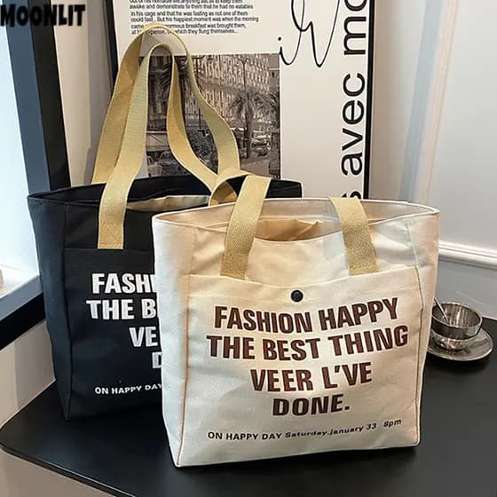 Bolsa De Lona Feminina De Grande Capacidade Versátil Alfabeto Bolsa De Ombro Moda Sacola Que Pode Colocar IPad