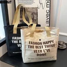 Bolsa De Lona Feminina De Grande Capacidade Versátil Alfabeto Bolsa De Ombro Moda Sacola Que Pode Colocar IPad