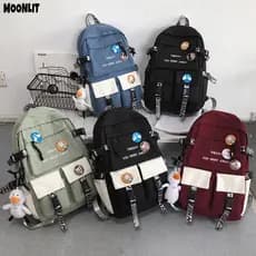 Unissex Mochila De Escola De Estudante De Grande Capacidade Com Bloco De Cor Mochila De Nylon Repelente De Água
