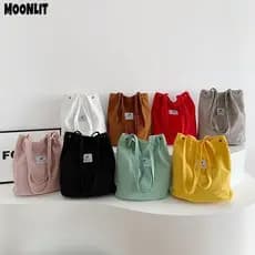 Sacola Unissex De Grande Capacidade Bolsa De Ombro De Veludo Cotelê Colorido Bolsa De Balde Para Trabalho Escolar