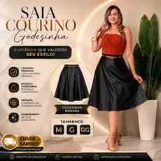 SAIA FEMININA GODESINHA DE COURO FAKE PREMIUM COM BOLSOS LATERALES, CINTURA ALTA MODA EVANGELICA CAIMENTO PERFEITO