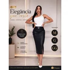 Saia MIDI Feminina Couro Fake Premium Tubinho Con Cinto Fivela y Fenda Lateral Evangelica