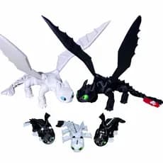 Boneco Como Treinar Seu Dragão Banguela, Fúria da Luz e filhotes Articulados  - 01 und