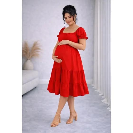Vestido Liso Feminino Gestantes Gravidas Maternidade Chá Revelação Bebê Manga Curta Princesa Camponesa Ciganinha Mães