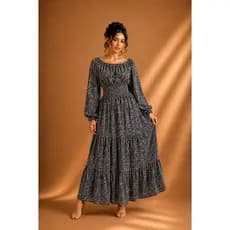 Vestido Feminino Estampado Longo Tendencia Elegante Rodado Confortável Plus Size Festa Culto Igreja Formatura Chic