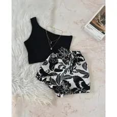 Short Feminino Estampado Para Viagens Praia e Dia a Dia Confortável Com Elastico Na Cintura Soltinho Floral Calção
