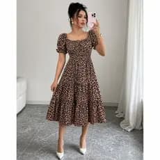 Vestido Estampado Animal Print Onça Midi Confortável Soltinho Casual Básico Elegante Festa Culto Evangélico Plus Size