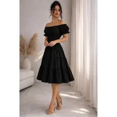 Vestido Feminino Midi Liso Elegante Evangélico Confortável Duna Estiloso Manga Curta Ciganinha Plus Size Gestante Festa
