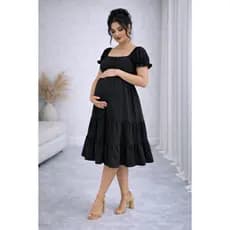 Vestido Midi Liso Confortável Estiloso Para Gestantes Gravidas Casual Elegante Plus Size Manga Curta Soltinho