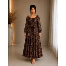 Vestido Feminino Manga Longa Estampa Animal Print Onça Estiloso Elegante Inverno Frio Tendencia Plus Size Evangélico