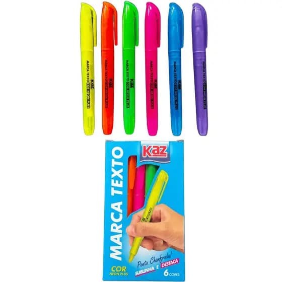 Kit 6 Marca Texto Neon Caneta Marca Textos Ponta Chanfrada Dupla Espessura Colorida Fluorescente