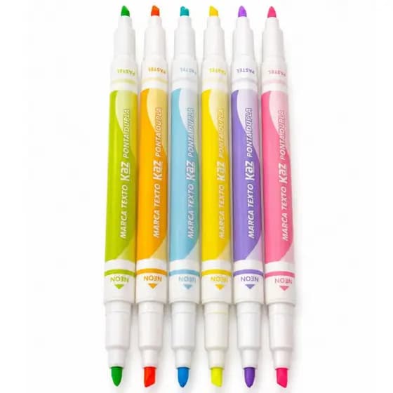 Marca Texto Ponta Dupla Neon + Pastel 2 em 1 Kit 6 Unidade 12 Cores Caneta Marca Texto Escolar Escritório