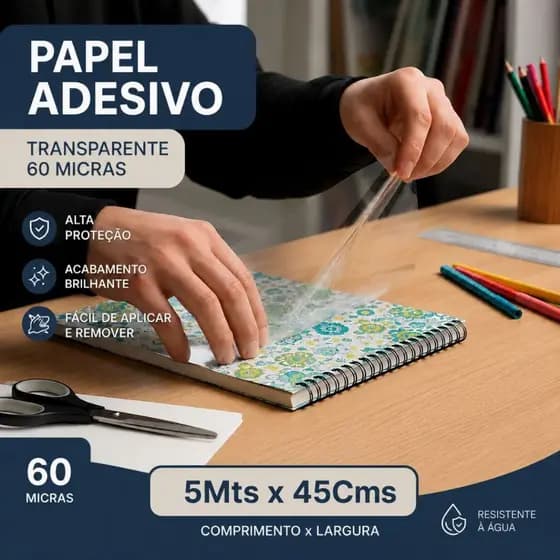 Papel Colante Adesivo Plástico Tipo Contacto 5 Metros Papel 60 Micras Excelente Para Envelopar e Encapar