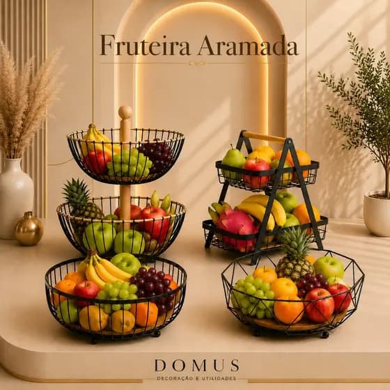 Fruteira de Mesa ou Cesto Multiuso Cesta de metal portátil Organizador para Casa Cozinha Escritório