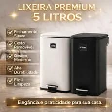 Lixeira 5 Litros com Pedal Amortecedor Banheiro Cozinha Escritório Preta Branca Compacta Moderna