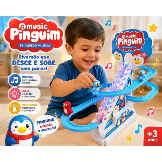 Brinquedo Pinguim Pista Musical Criança Infantil Com Som