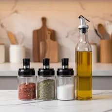 Kit Galheteiro 500ML Com 3 Porta Condimentos 250ML Vidro Azeite Temperos Oléo Vinagre Cozinha Utilidades