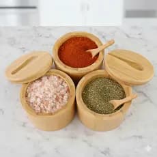 Saleiro Com Colher de Bambu Porta Condimento Tampa Giratória Açucareiro Pote de Alimentos Temperos