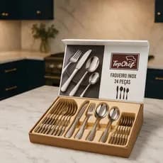 Jogo Talheres 24 Pecas Faqueiro Aco Inox Material Premium Luxo Resistente