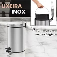 Lixeira Inox 12 Litros Redonda Cesto de Lixo Removível Pedal Reforçado Tampa Basculante Aço