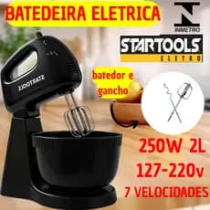 Batedeira Elétrica Potente 250W 7 Velocidades Tigela 2L Planetária Mistura Massa Chantilly Doméstica