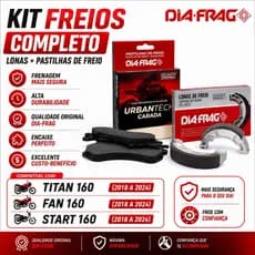 KIT DE FREIO PASTILHAS E LONAS TITAN 160 2018 ATE 2024 DIAFRAG ORIGINAL