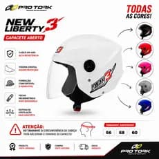 Capacete Moto Pro Tork Aberto New Liberty 3 Viseira Cristal Todas Cores