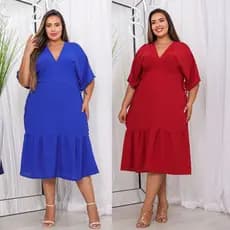kit 2 Vestidos Moda Evangélica Fresquinho  Feminino Midi Plus Size Moda Maior Casual Igreja Elegante