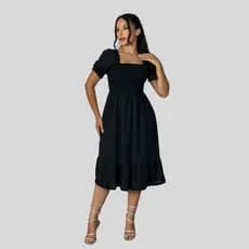 Vestido Feminino Midi Manga Princesa Casual Igreja Evangélica Confortável e Elegante Barato Gestante