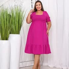 Kit 2 Vestidos  Moda Evangélica Midi Plus Size Manga Princesa Elegante Soltinho Fresquinho Gestante
