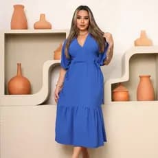 Vestido Moda Evangélica Feminino Midi Soltinho Confortável Casual  Fardamento Babado Elegante