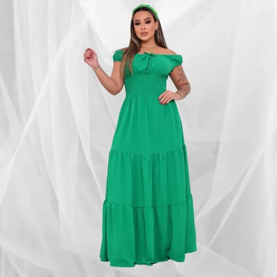 Vestido Feminino Longo Moda Evangélica Elegante Soltinho Fresquinho no Lastéx Dunas Casual Dia a Dia