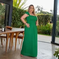 Vestido Feminino Plus Size Longo  Alça Lastéx  Fenda Elegante Tomara que Caia Fresquinho  Casual