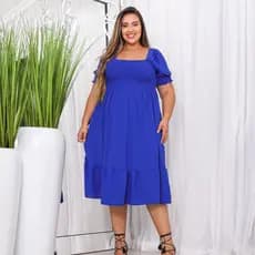 Vestido Feminino Midi Plus Size Manga Princesa Moda Evangélica Soltinho Elegante Gestante Soltinho