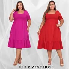 Kit 2 Vestido Midi Feminino Lastex Manga Princesa Moda Evangélica Plus size Fresquinho Gestante
