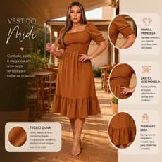 Vestido Moda Evangélica Elastéx Manga Princesa Gravida Midi Feminino Casual Elegante Soltinho Babado