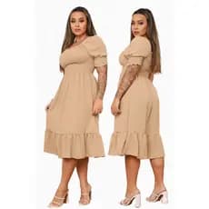 Vestido Evagélico Moda Maior  Duna Manga Princesa Lastéx Babado Casual Fardamento Elegante Barato
