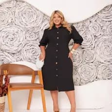 Vestido Feminino Chemise Midi Plus Size Botões e Lastéx Moda Evangélica Elegante  44 a 50 Chamise