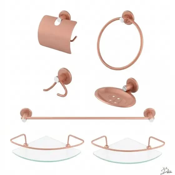 Kit Banheiro Rose Gold + 2 Porta Shampoo Rose de Luxo