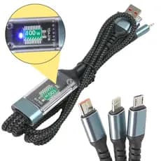 Cabo de Carregamento Rápido 3 em 1 de 100W  Micro - Lightning - Tipo C com 1.1 Metro
