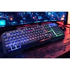 Teclado Gamer LED RGB  USB com Fio Português Prova D'água Iluminado para PC e Notebook