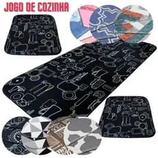 Jogo de Tapetes para Cozinha 3 Peças com Base Antiderrapante