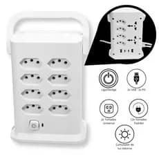 Filtro de Linha Torre 14 Tomadas 2500W com 2 USB, 2 USB-C PD com Iluminação e Proteção Elétrica