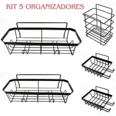 Kit 5 Suporte Prateleira Com Adesivo Para Banheiro Porta Shampoo Sabonete Multifuncional